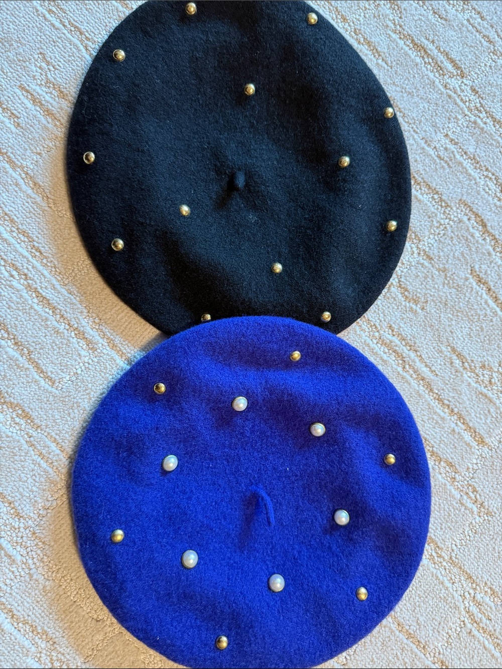 Betmar Women’s Pearl & Gold Stud Berets - Black and Purple